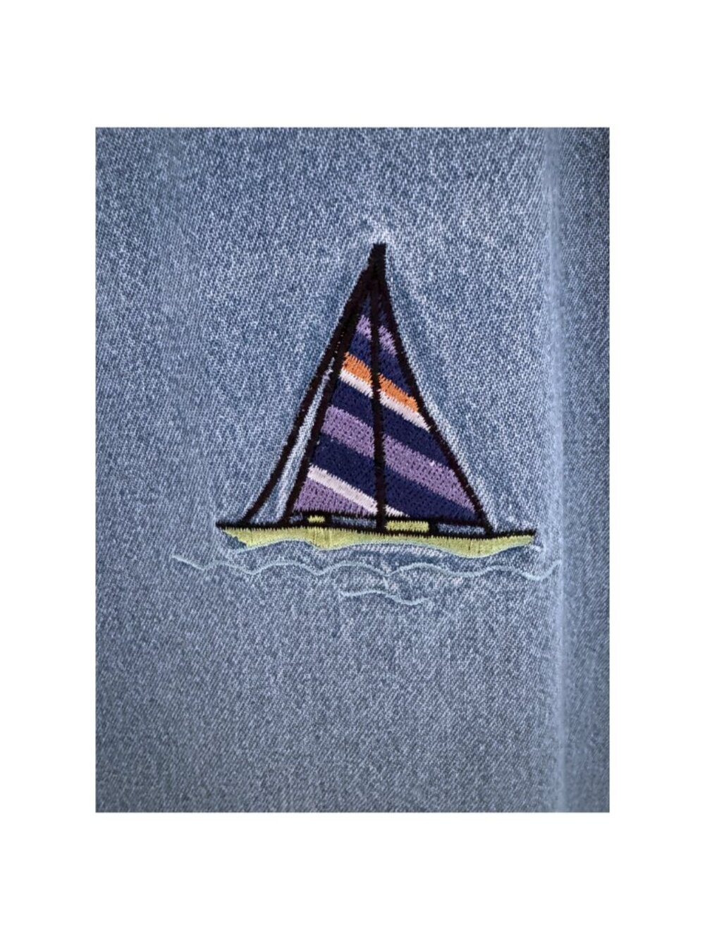 Vintage TY Wear Denim Sailboat Embroidered Shift Dress Coastal Nautical Size 10 - Picture 5 of 8